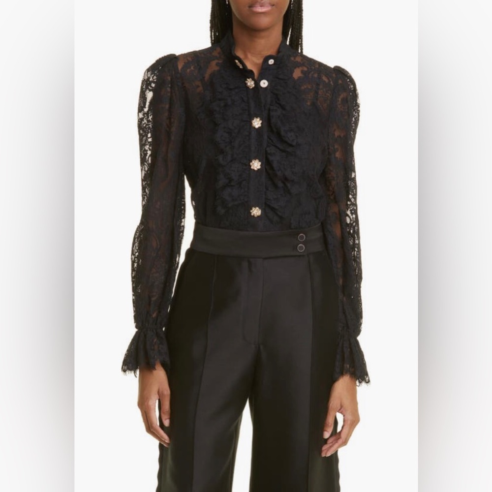 NEW $650 Zimmermann Rhinestone Flower Snap Cotton Blend Lace Top, Black, 0/US 4! - Picture 2 of 7